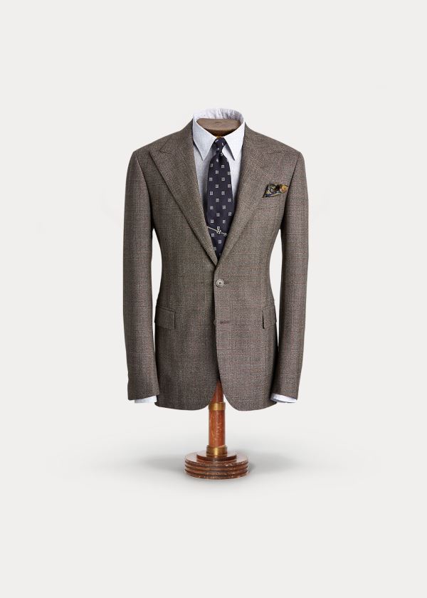 Cazadoras Ralph Lauren Hombre Marrom / Naranjas - Windowpane Wool - BEPFL6094